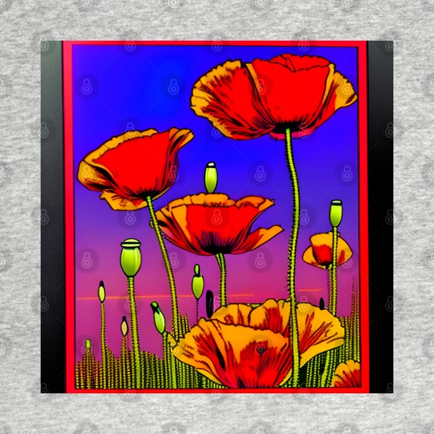 Retro Graphic Novel Style Field of Red Poppies (MD23Mrl014) by Maikell Designs